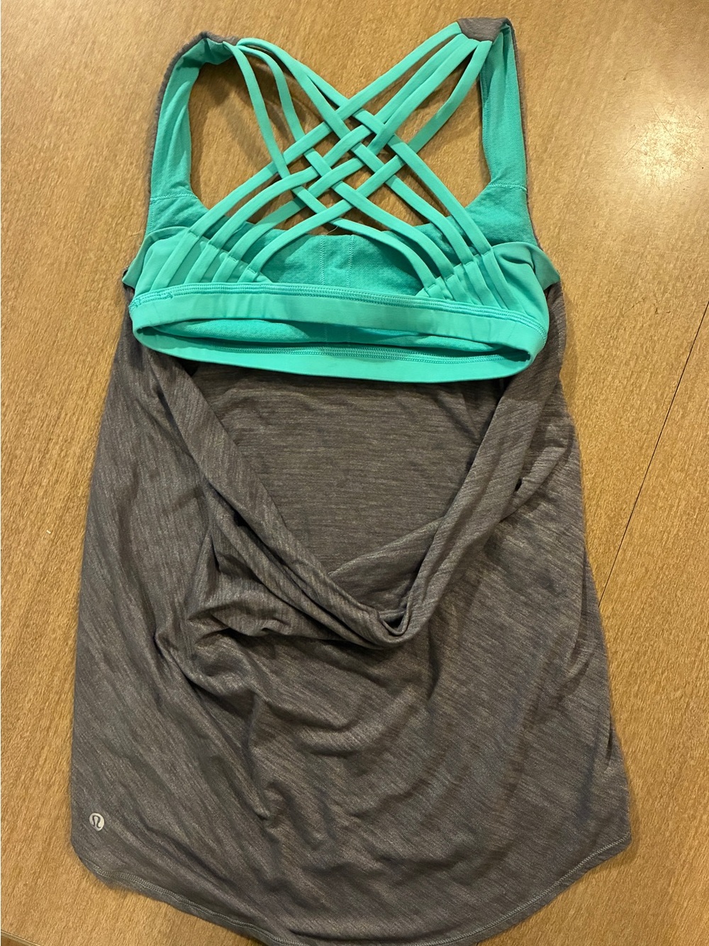 Lululemon open-backed tank with built-in bra, size 4